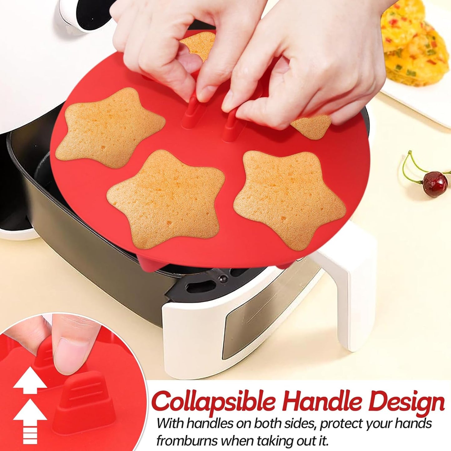 Silicone Air Fryer Muffin Pan for Baking with Star Shape 1Pcs, Non Stick Silicone Cupcake Pans 5 Cups Egg Bites Mold, Muffin Tins for Oven Instant Pot Toaster Dishwasher