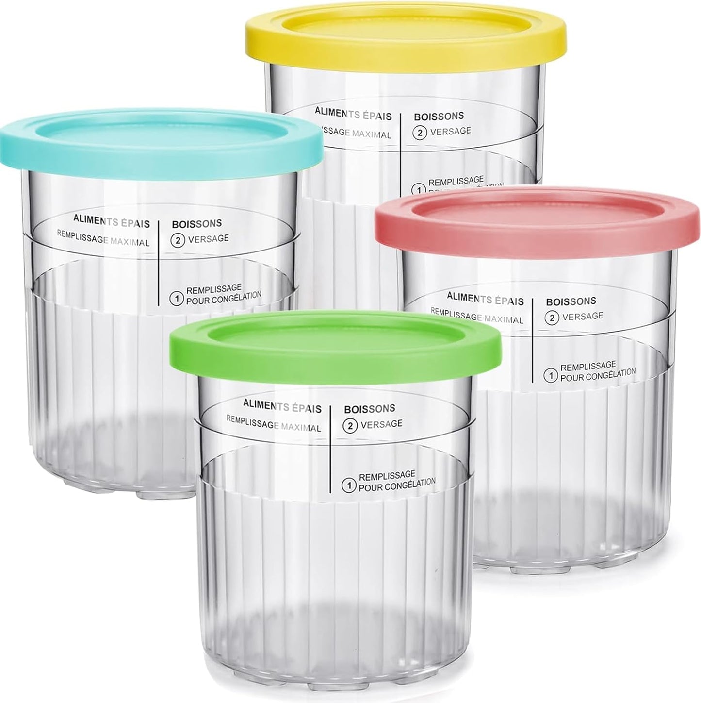 Ice Cream Containers Replacement Pints and Lids 24oz for Ninja Creami Compatible with NC500 NC501 Deluxe BPA-Free Dishwasher Safe Airtight Leaf-Proof 4 Pack Pink Green Blue Yellow
