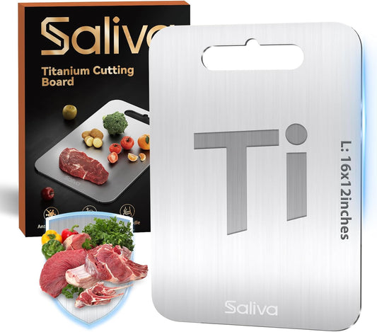 Saliva Titanium Cutting Boards for Kitchen, Cutting Board Double Sided Food Grade, Dishwasher Safe, No Blunt Knife, Chopping Boards with Handle for Meat, Fruit & Vegetable (16x12in)