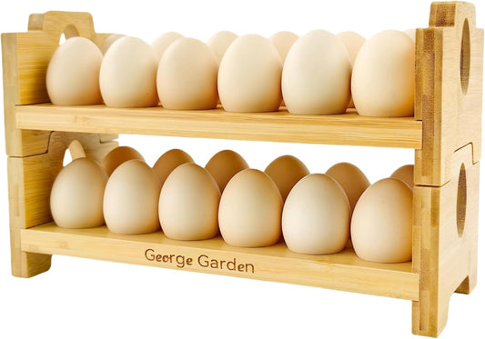 Bamboo Egg Holder Countertop - Stackable Design for 24 Eggs, Farm Fresh Egg Organizer Display Stand, Wooden Chicken Egg Storage Kitchen Counter Top Rack, Fits Duck, Turkey, Chicken Eggs