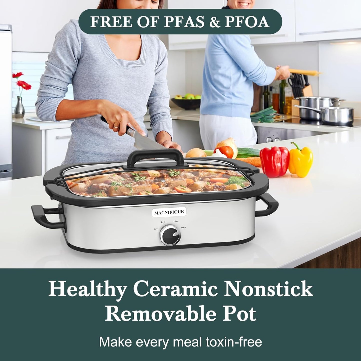 4-Quart Slow Cooker with Casserole Manual Warm Setting - Perfect Crock Pot for Family Dinners, Dishwasher Safe Crock,Versatile Cookware for Large Families or Entertaining