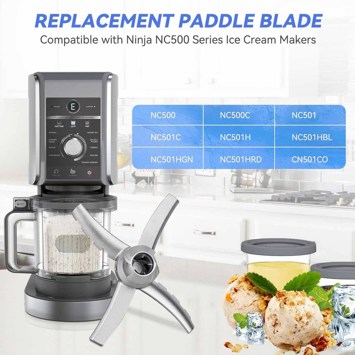 Blades Replacement for Ninja Deluxe NC501 Series Ice Cream Makers - Paddle Blade Replacement for Ninja Creamerizer NC500 NC501 NC500C NC501C NC501H - Stainless Steel