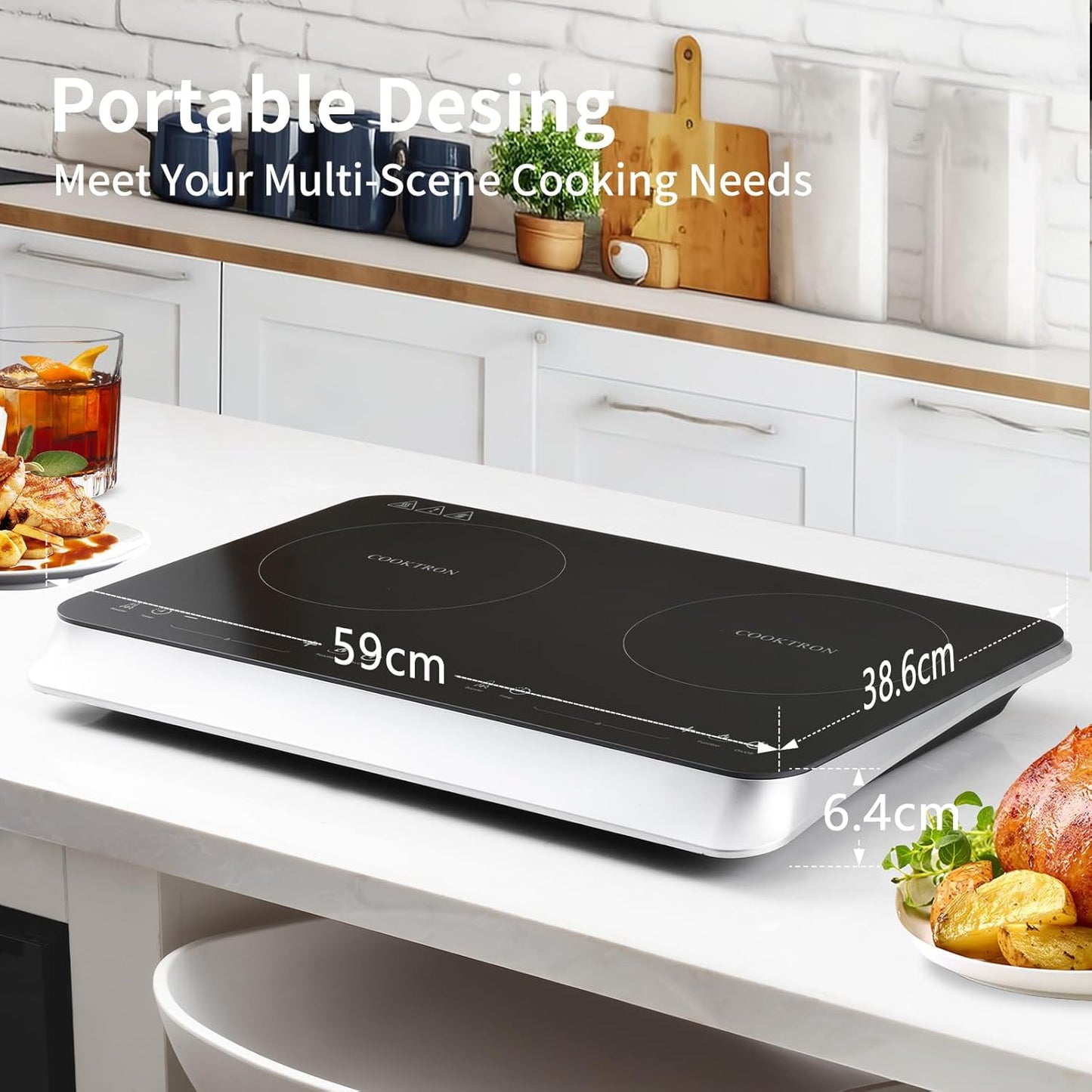 Double Induction Cooktop Burner with Fast Warm-Up Mode, 1800w 2 Burner with 10 Temperature 9 Power Settings, Portable Dual Induction Cooker Cooktop with Child Safety Lock & Time