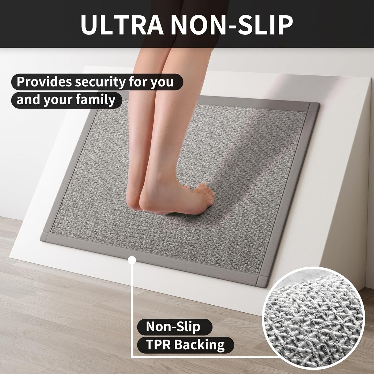 Kitchen Mats for Floor, Rubber Backing Kitchen Rugs Non Slip Washable, Super Absorbent Jute-Like Braid Kitchen Runner Rug Sink Mat Standing Mat, Easy to Clean, Gray 17"x30"