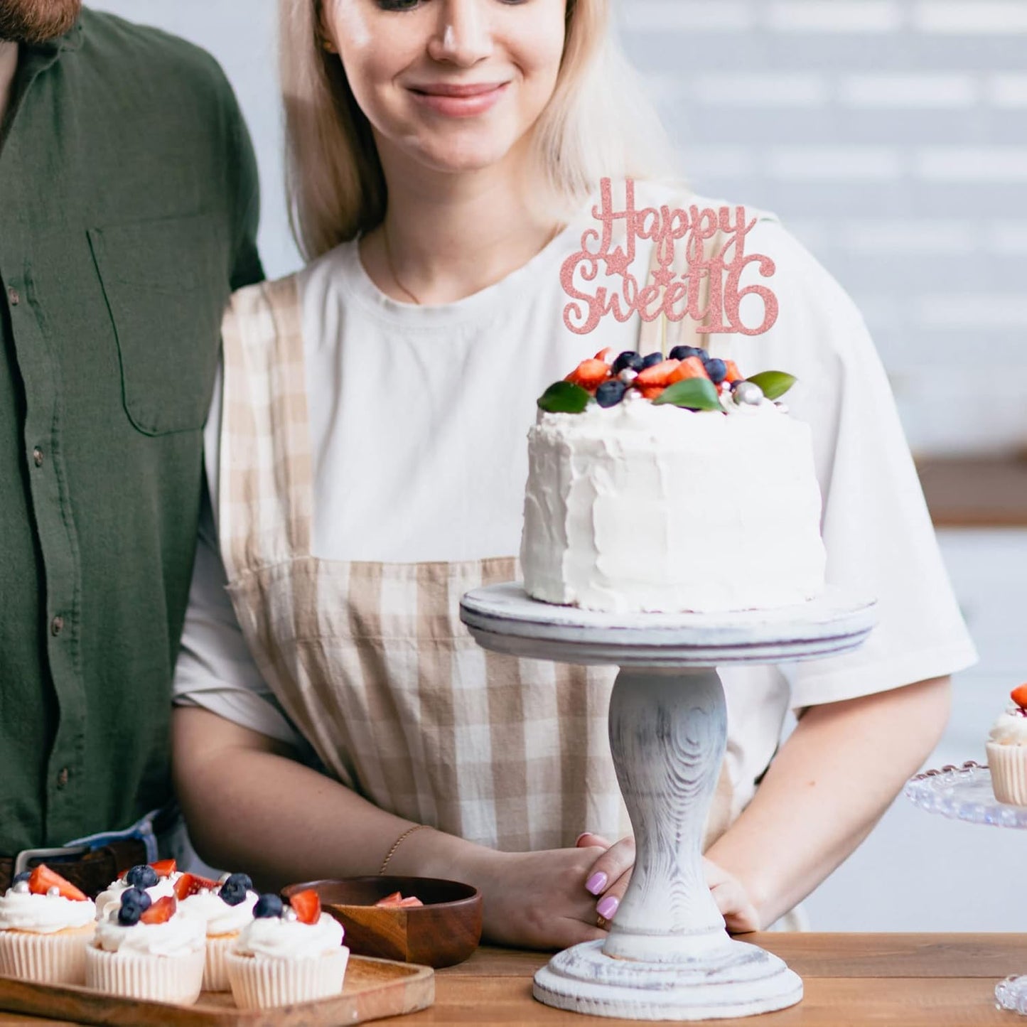 Gyufise 1Pc Happy Sweet 16 Cake Topper Rose Gold Glitter Sweet 16 Birthday Decorations Happy 16th Birthday Decorations for Girls Boys