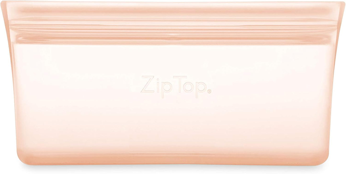 Zip Top Reusable Food Storage Bags | Snack Bag [Peach] | Silicone Meal Prep Container | Microwave, Dishwasher and Freezer Safe | Made in the USA