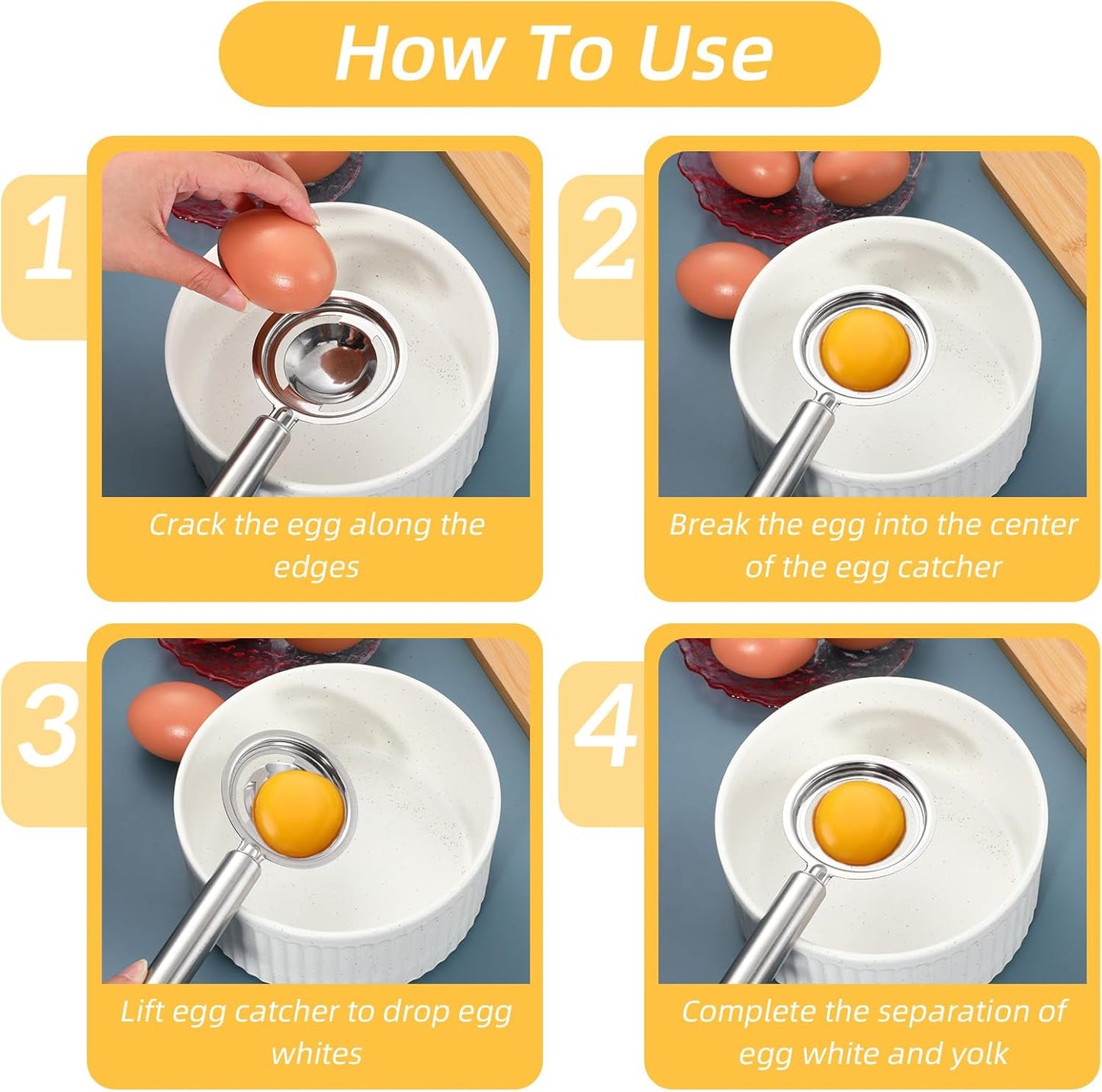 2PCS Egg Separator for Raw Eggs, Stainless Steel Eggs Yolk White Separation Tool Egg Yolk Separator Kitchen Gadget Cooking Baker Tool for Kitchen Baking