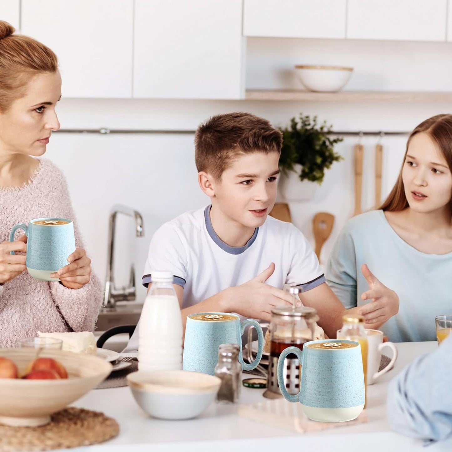 Hasense Ceramic Coffee Mugs, 15 Oz Coffee Cup with Handle Set of 4, Large Coffee Mug for Men, Modern Latte Cup for Cappuccino, Tea, Cocoa, Microwave & Dishwasher Safe, Birthday Gift, Light Blue