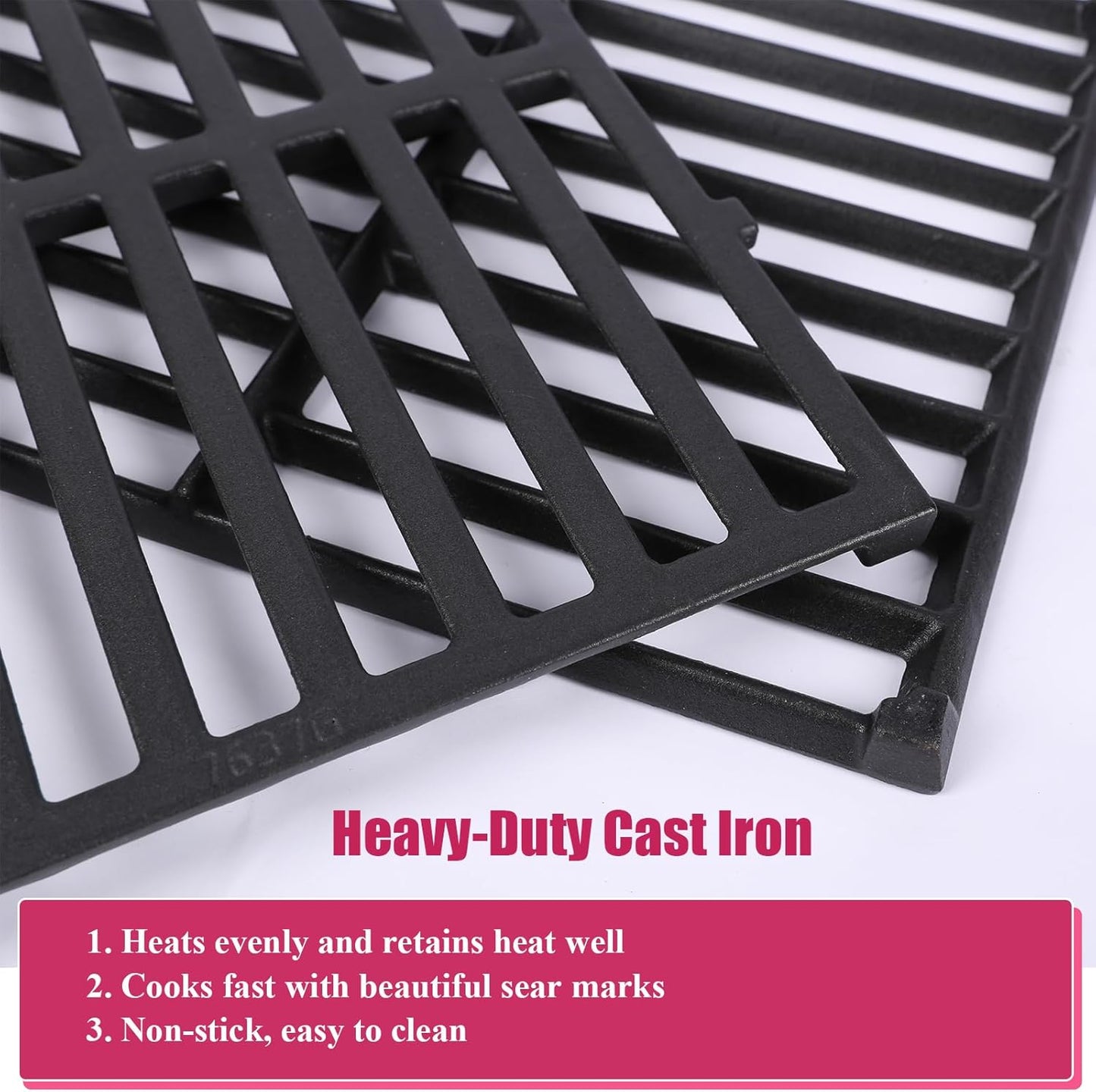 17.5 Inches Cast Iron Grill Grates Replacement 7637 for Weber Spirit I II 200 Series, Spirit E210 E220 S210 S220 Gas Grills (with Front Control Knobs), Grill Grates Parts for Weber Spirit 200