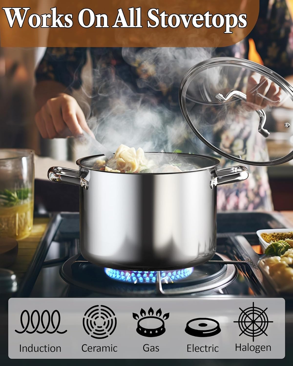 Cook N Home Stainless Steel Stockpot with Lid 4 Quart, Tri-Ply Clad Soup Pot, Induction Cooking pot, Silver