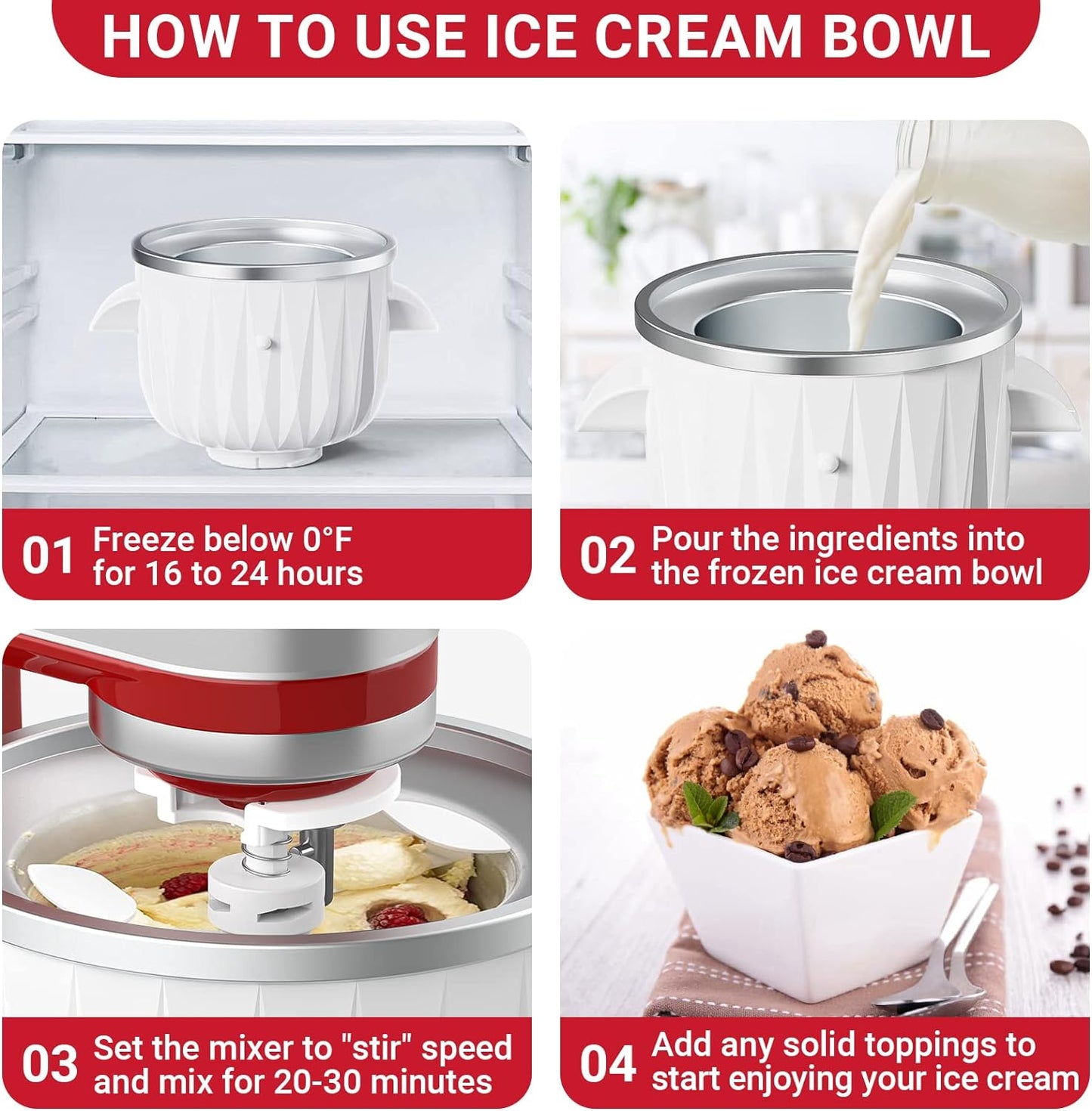 Ice Cream Attachment for KitchenAid Stand Mixer, Compatible with KitchenAid 4.5 Qt and Larger Stand Mixers, 2-Quart Frozen Yogurt - Ice Cream & Sorbet Gelato Maker by GVODE