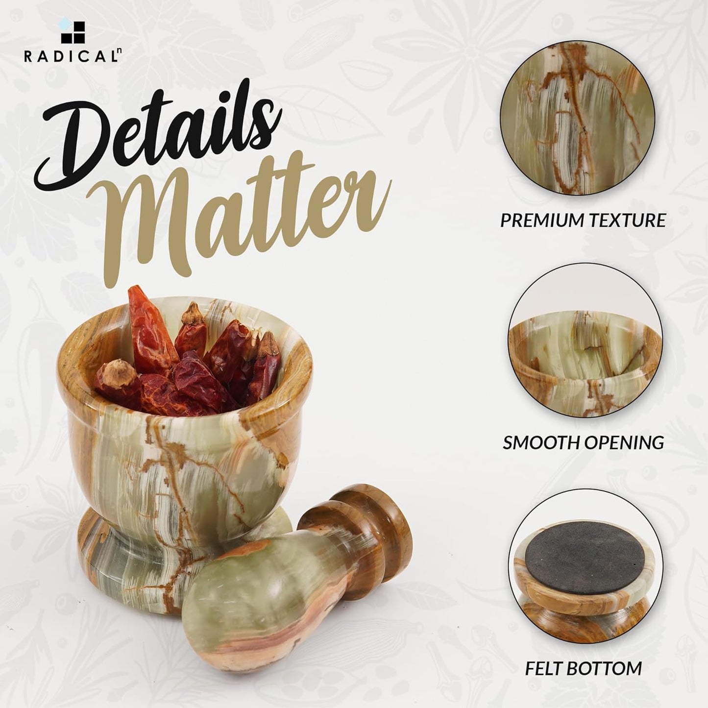 Radicaln Marble Mortar and Pestle Set Green 2.5" Inches Handmade Garlic Crusher & Grinder Bowl for Kitchen, Mini Mortar and Pestle Set - Herb Grinder Spice Grinder