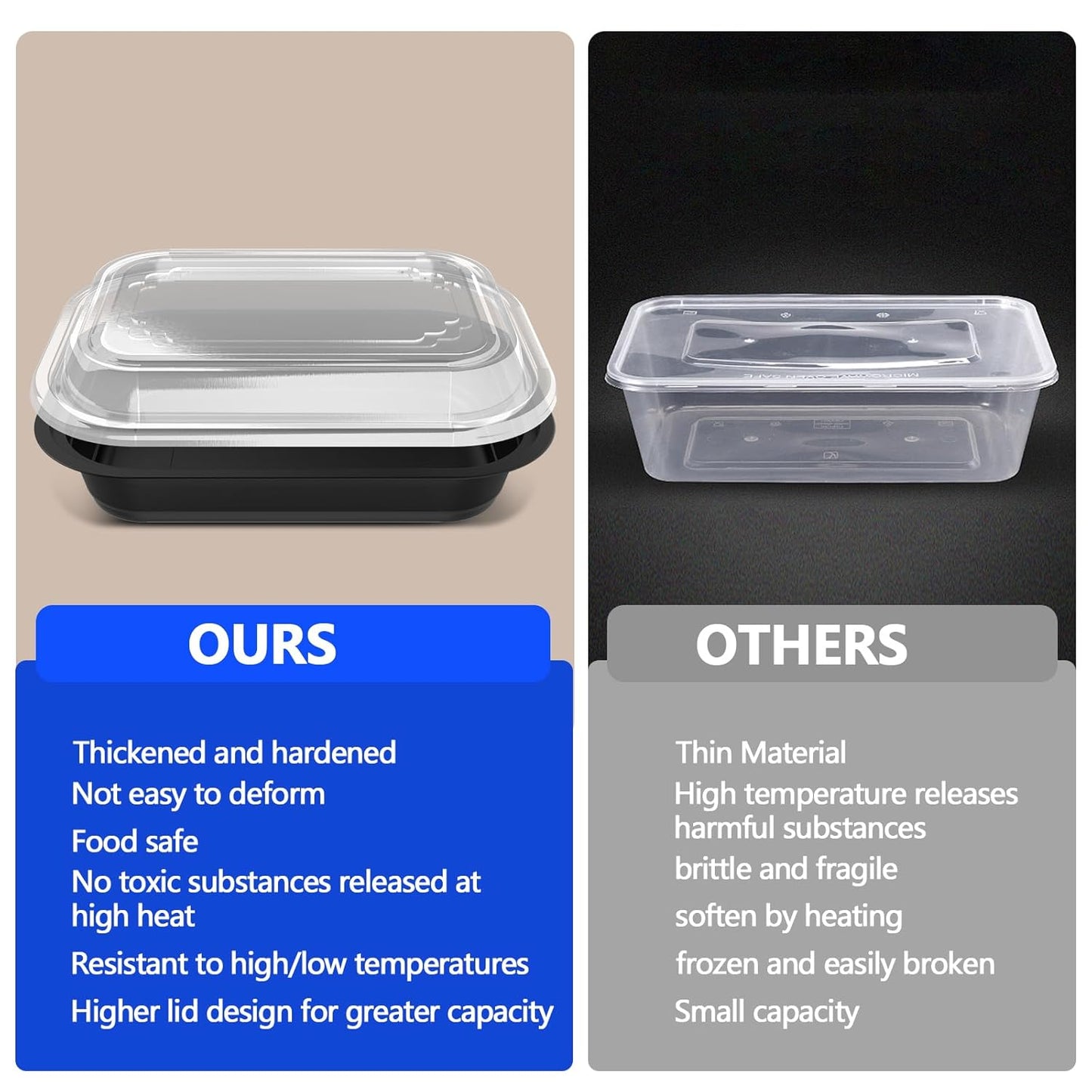 50 Pack (100-Piece) - 24oz Meal Prep Containers Salad & Snack Storage for Lunch | BPA Free & Leakproof Food Containers | To Go Take Out Plastic Bento Box | Microwave, Freezer, Dishwasher Safe