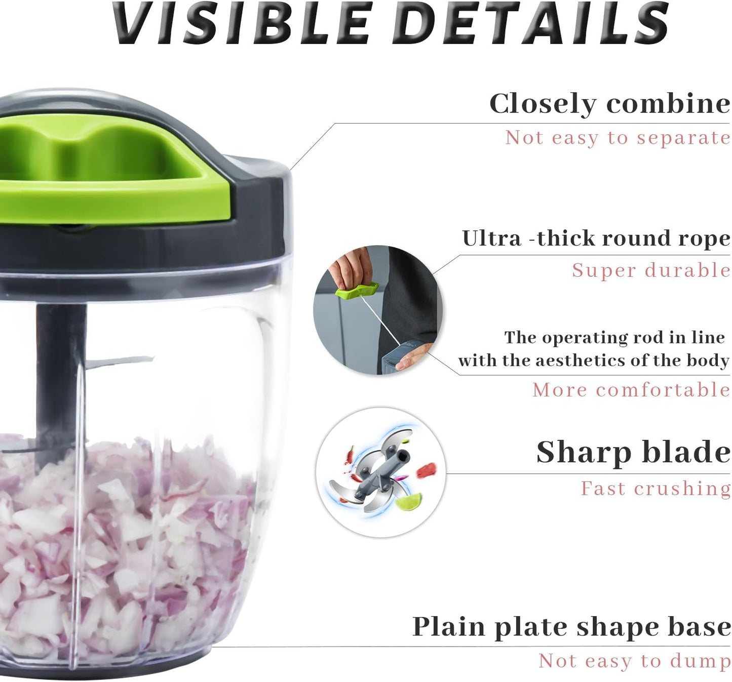 ZHANG XIAO QUAN SINCE 1628 Portable Manual Vegetable Chopper, Hand Pull String Vegetable Garlic Mincer Onion Cutter for Veggie, Peppers, Tomatoes, Ginger, Fruits, Nuts, 3.6 Cup(900ml) Food Chopper