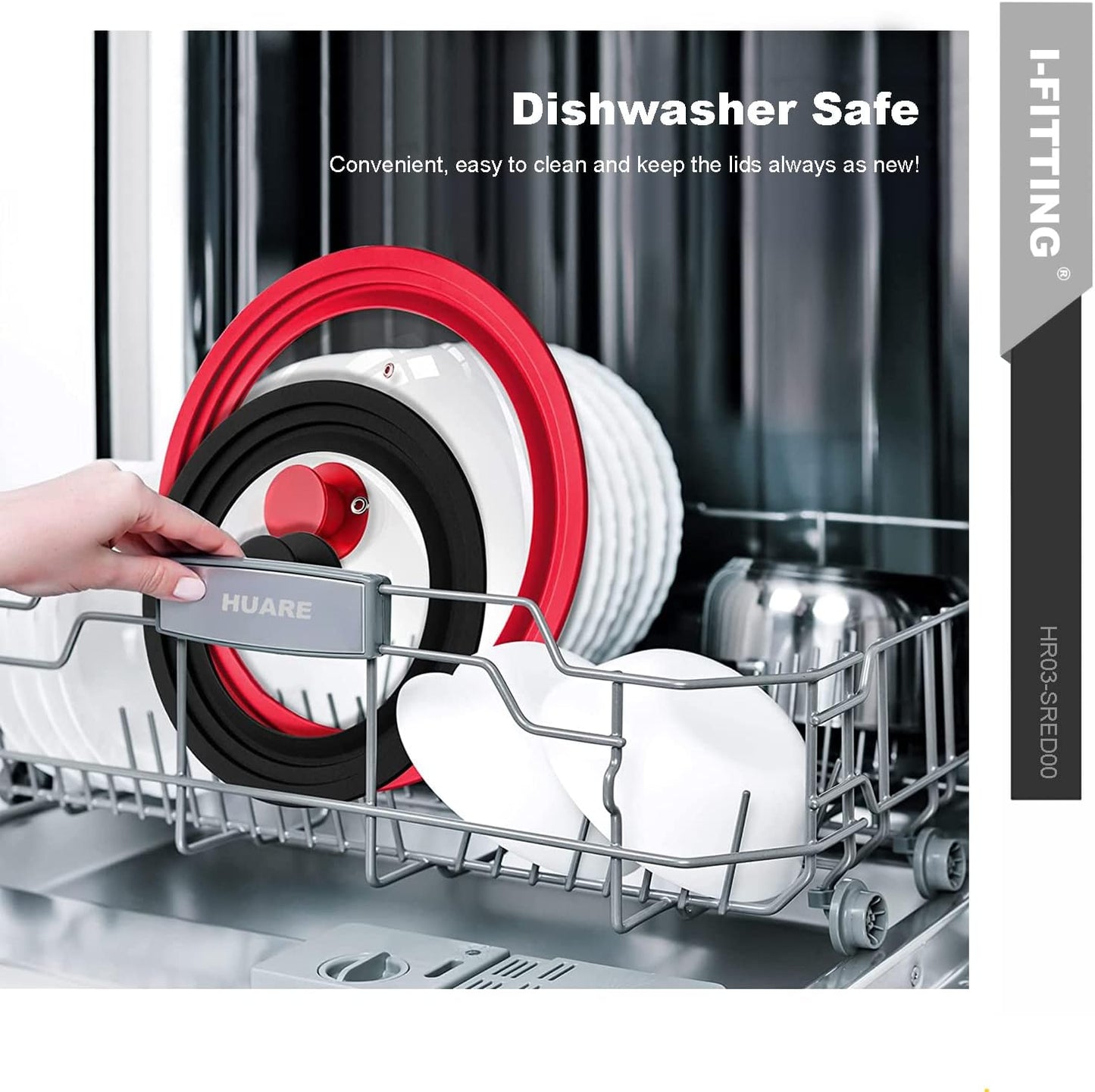 Universal Lid for Pots,Pans And Skillets,HR Huare Technology Tempered Glass with Heat Resistant Silicone Rim,Dishwasher Safe,Fit Cookware 8.5", 9.5”, 10”, Black,1 Pack