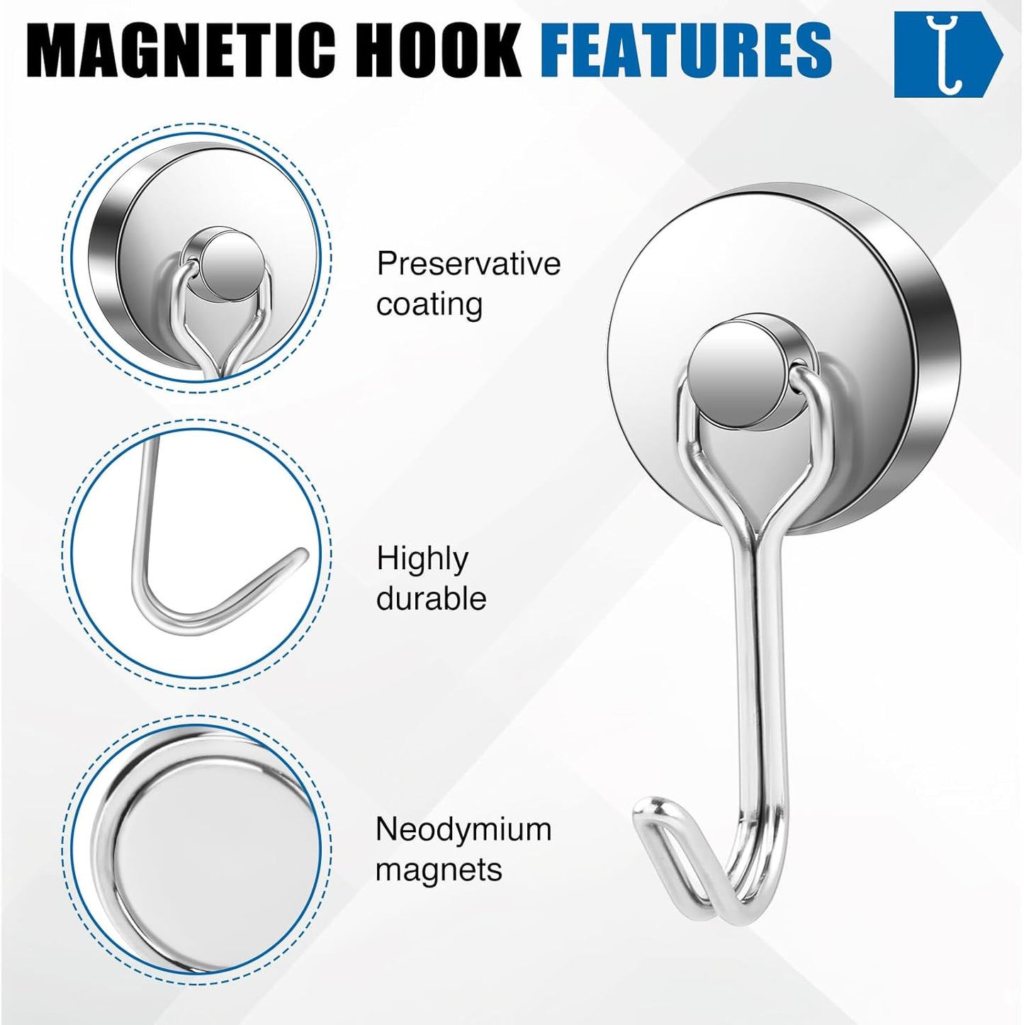 LOVIMAG Hooks, 80lbs+ Magnetic Magnet Hook 2025 Cruise Cabin Ship Essentials Heavy Duty Strong Refrigerator Fridge Hanging for Classroom Beach Vacation Kitchen Grills Home Mug Hanger (3 Pack), Silver