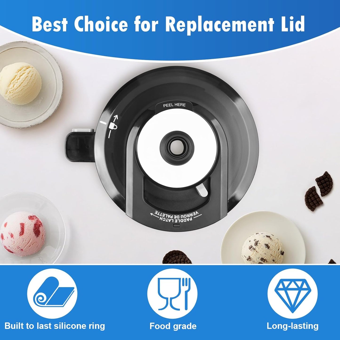 Outer Bowl Lid for NC301 Ninja Creami Ice Cream Maker, Creami Lid Replacement Parts Compatible with NC301 / NC300 / NC299AMZ / NC201 / NC101 Series (NO Paddle)