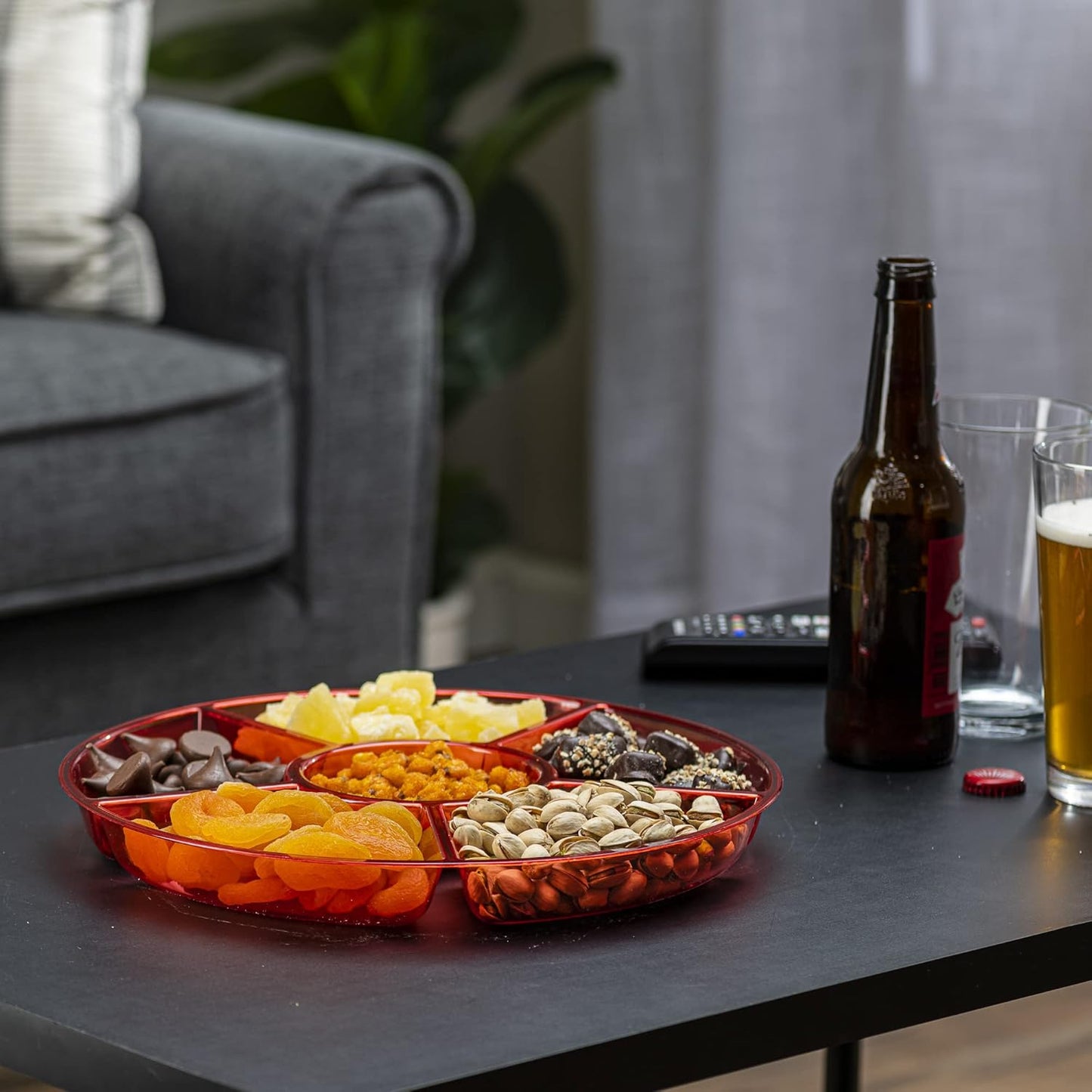 Plasticpro 6 Sectional Round Plastic Serving Tray/Platter (8, Red)