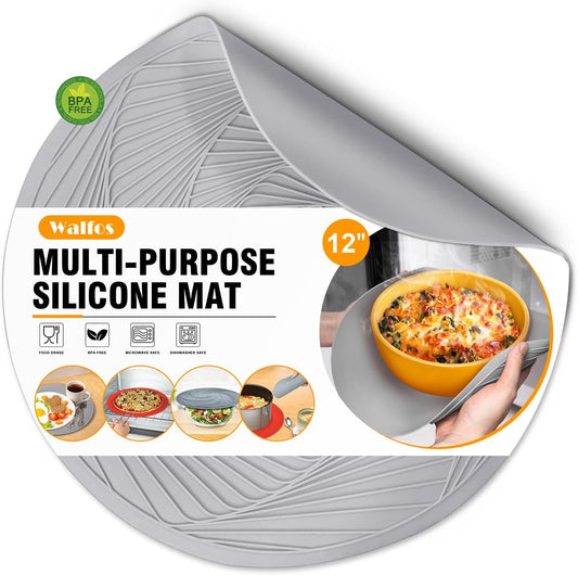Walfos 12-Inch Silicone Microwave Mat & Pot Holders, Non-Slip Heat Resistant for Oven, Hot Pot, Bowl