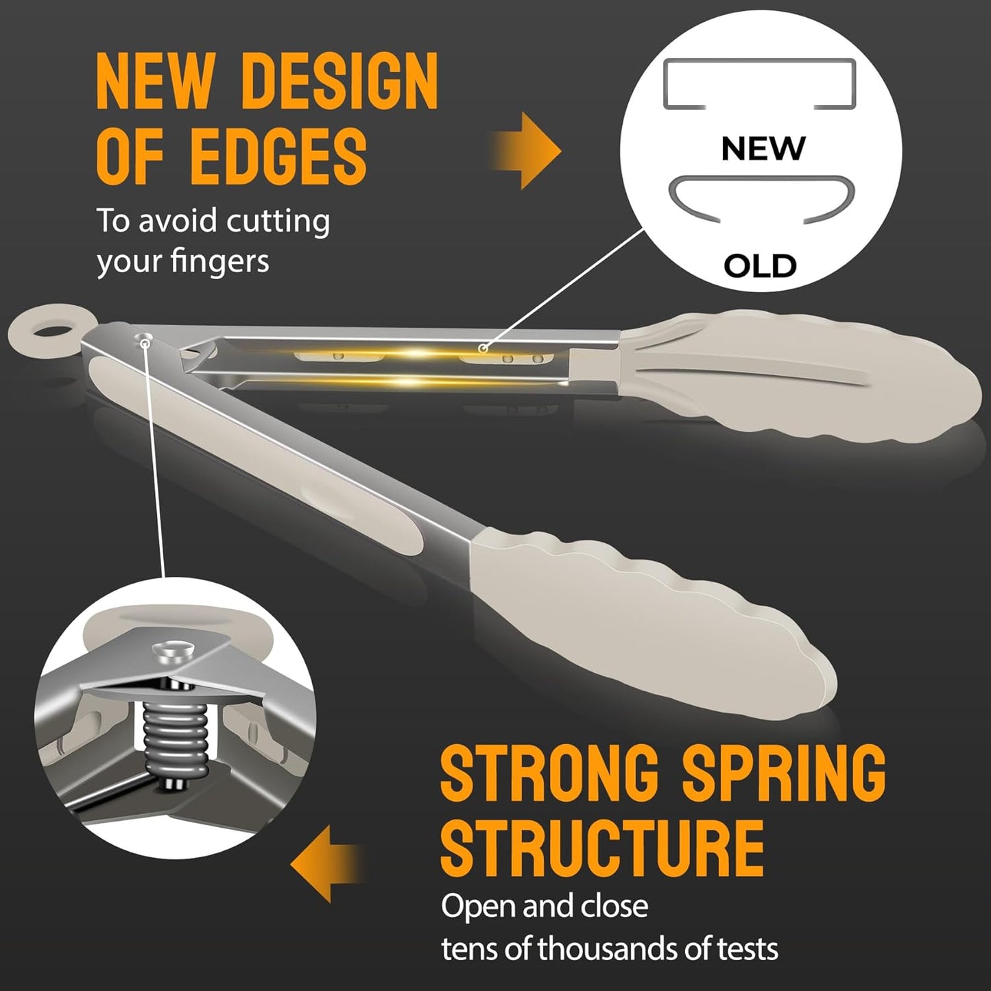 Hotec Silicone Kitchen Tongs for Cooking 9-Inch Serving Tongs with Silicone Tips, Set of 3 (Black Grey Khaki)