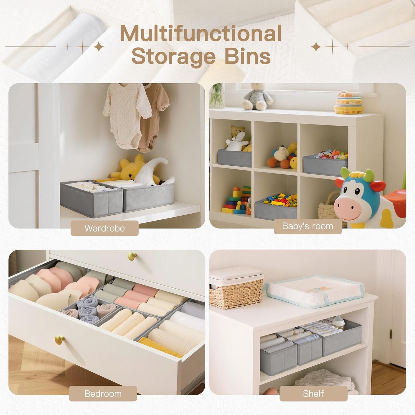 Criusia Drawer Organizer Clothes, 14 Pack Dresser Organizer for Baby Clothes, Underwear, Sock- Foldable Closet Organization and Storage Dividers Bins for Nursery, Bedroom and Dorm (Grey)