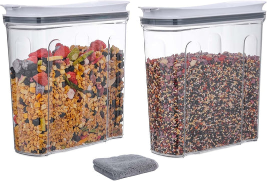 FreshKeeper Cereal Containers Storage Set, Airtight Food Storage Container with Lid 3.5L,2PCS BPA-FREE Plastic Pantry Organization Canisters for Rice Cereal Flour Sugar Dry Food in Kitchen…