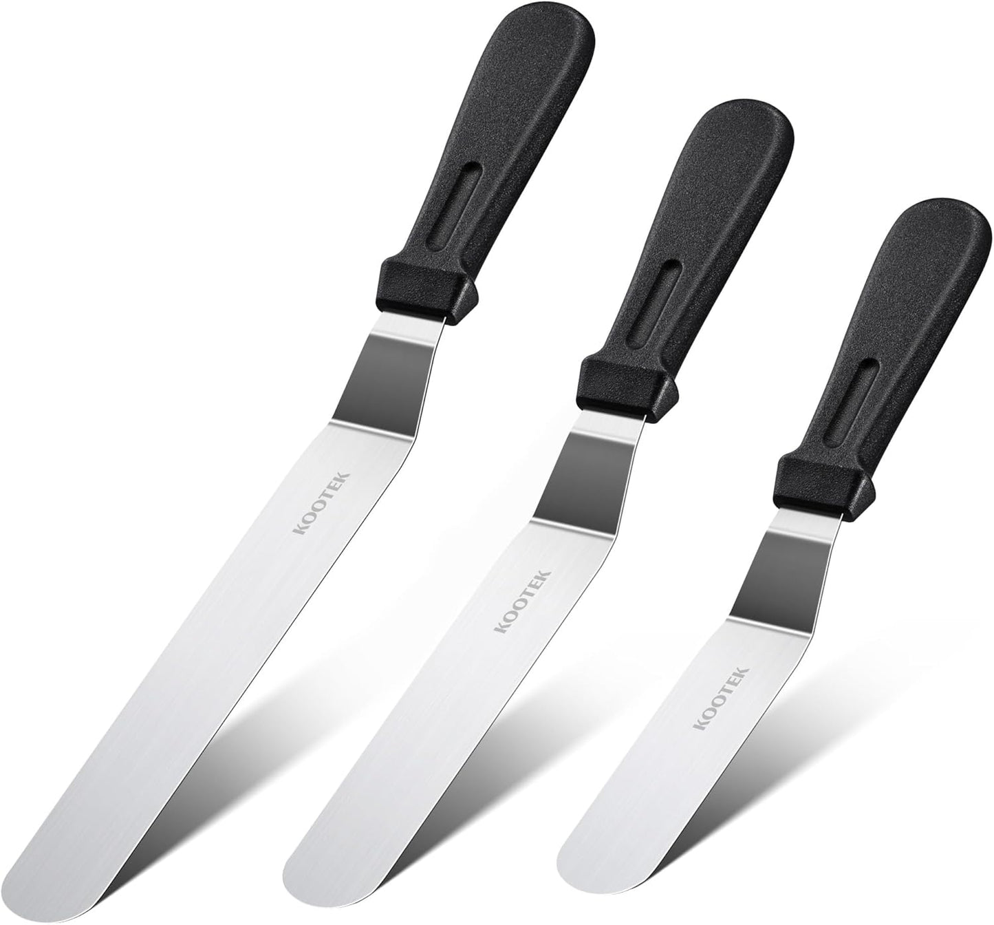 Kootek Angled Icing Spatula Set with 6", 8" & 10" Blade, Stainless Steel Offset Spatula Frosting Smoother Cake Spatulas for Cake Decorating, Baking