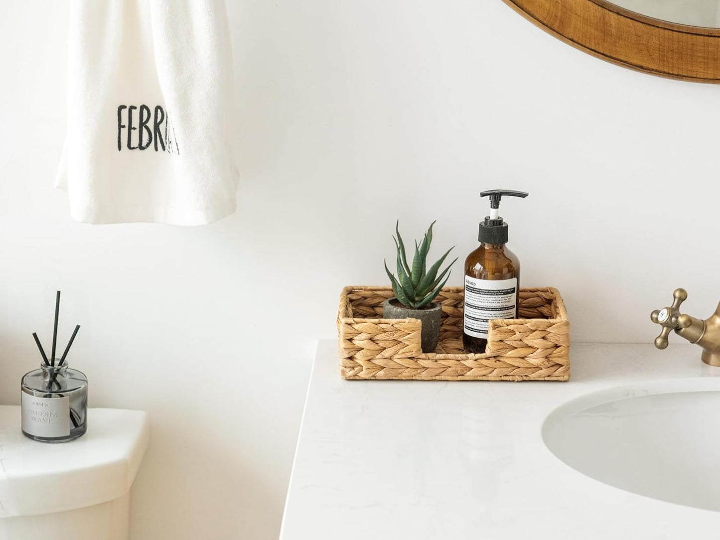 StorageWorks Water Hyacinth Napkin Holder for Bathroom, Wicker Napkin Baskets for Bathroom, Guest Towel Holder, 9 ¾"L x 5"W x 2 ¾"H, 1 Pack