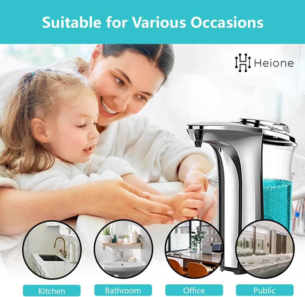 Automatic Soap Dispenser, Touchless, 17oz / 500L, Infrared Motion Sensor, 5 Adjustable Liquid Levels, Large Capacity, Suitable for Hands, Bathroom, Sinks, Office, Kitchen, Wall Mount or Countertop.