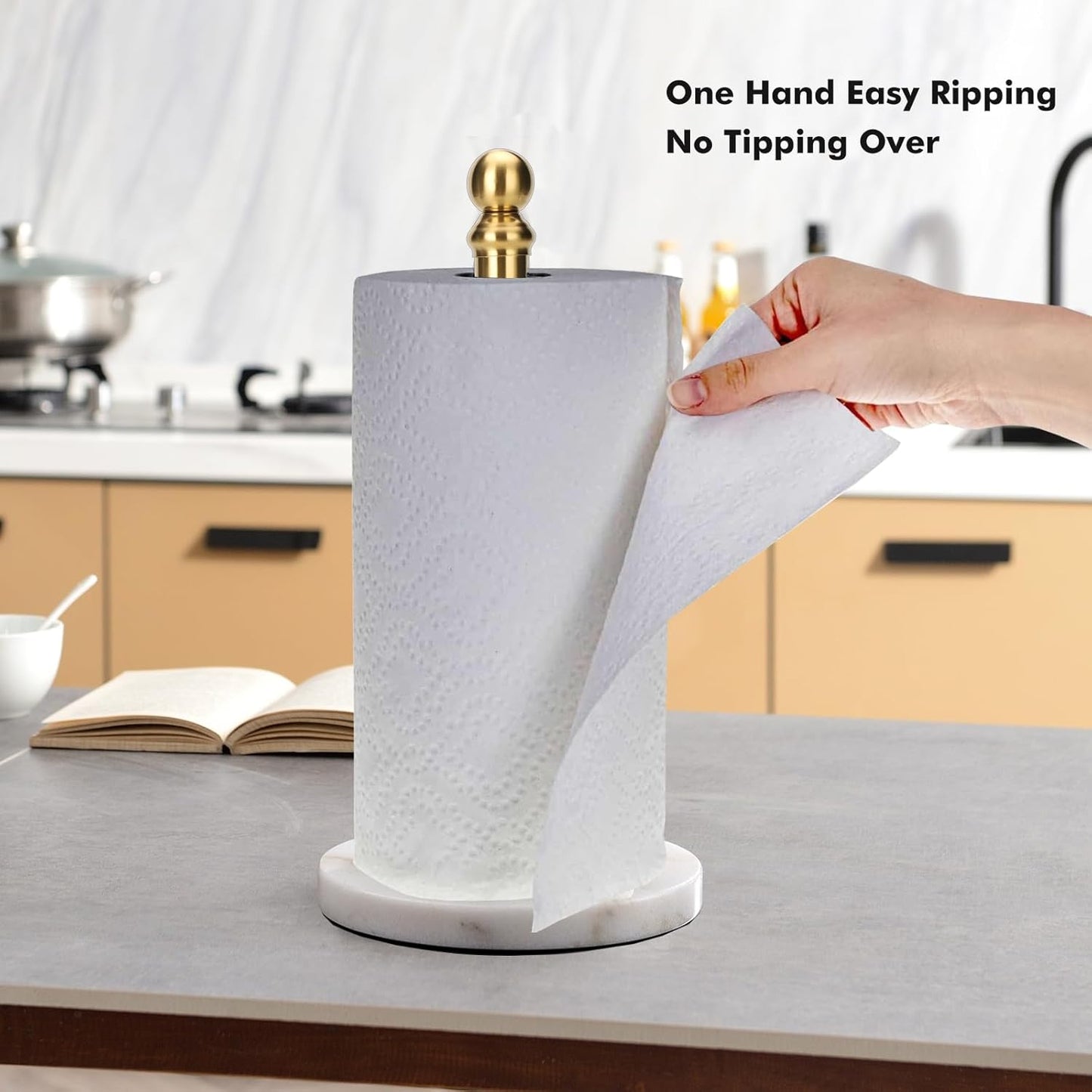 Gold Paper Towel Holder Countertop, Standing Paper Towel Roll Holder for Kitchen Bathroom, with Weighted Base for One-Handed Operation