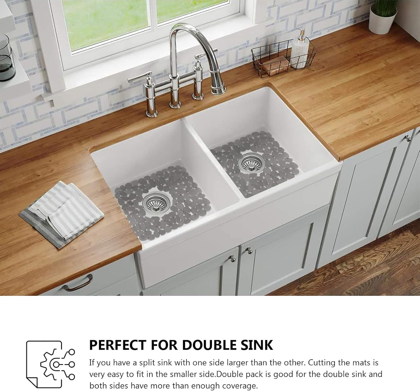 OTHWAY 2Pcs Kitchen Sink Mats, 15.7" x11.8" Scratch Free Sink Protector for Stainless Steel/Porcelain Sink, Pebble Design Quick Drain Dish Drying Mat, a Nice Touch for Your Kitchen