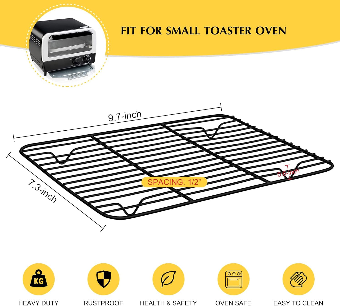 Small Baking Cooling Rack Set of 2, E-far Non-stick Toaster Oven Rack for Cooking Roasting Grilling Broiling Meat Bacon, 9.7” x 7.3” Metal Bakeable Wire Racks for Cookie Cake - Easy to Clean