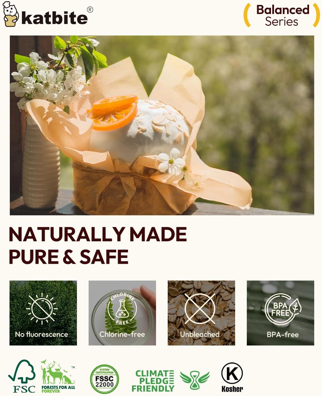 Katbite 130 Pcs Parchment Paper Sheets, 9x13 Inches Unbleached Baking Paper Non-Stick for Gently Baking, Pre-cut Parchment Paper Suitable for Baking, Cooking,Air Fryer [Balanced Series]