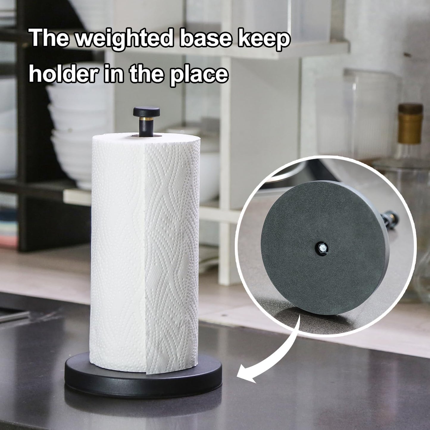 Paper Towel Holder Countertop, Standing Paper Towel Dispenser, Countertop Tabletop Non-Slip Kitchen Paper Towel Holder, Easy Tear Paper roll Holder Stand with Ratchet System