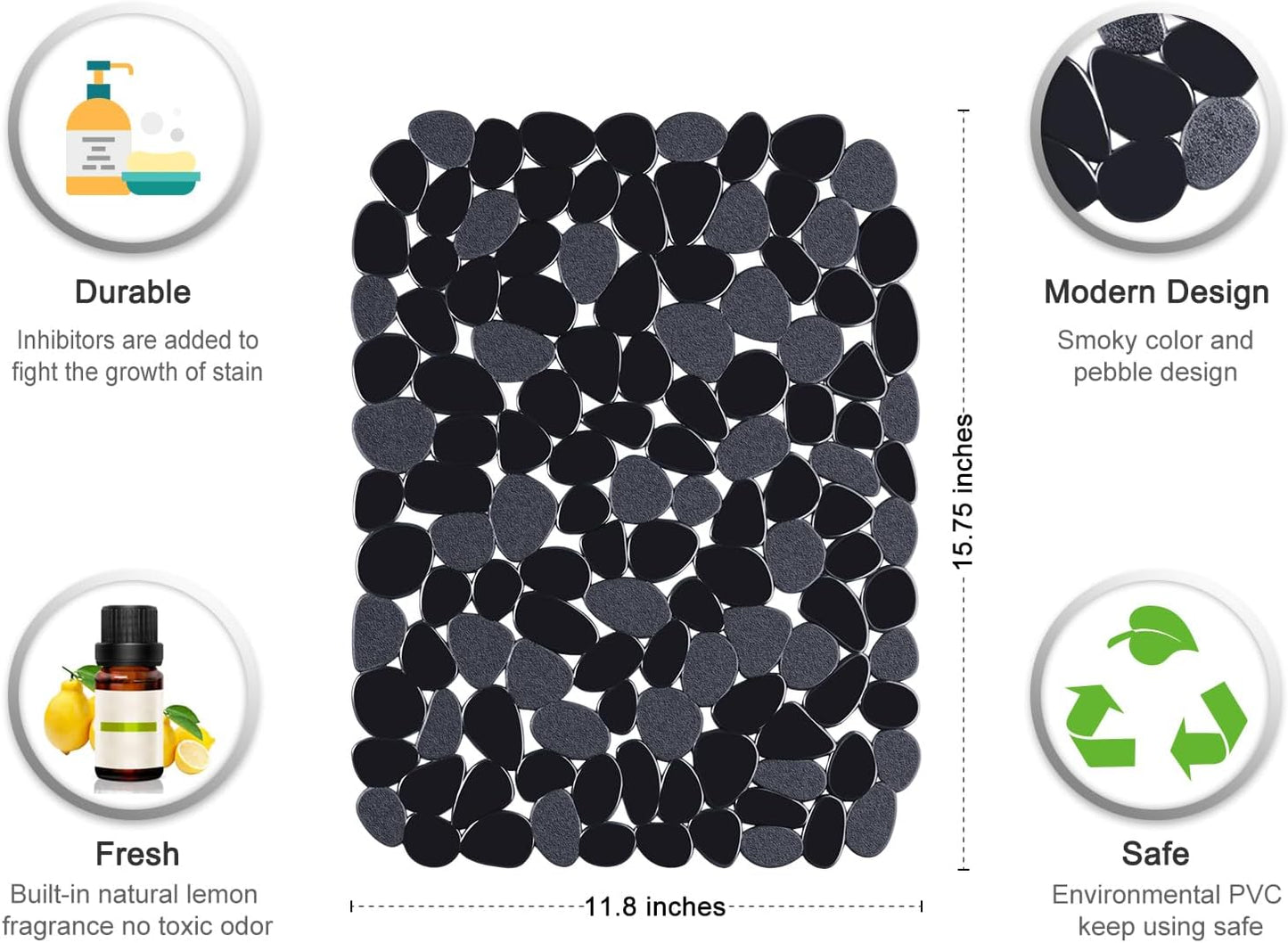 Bligli Pebble Sink Mat for Stainless Steel/Ceramic Sinks, 2 Pack PVC Sink Protectors Mats for Bottom of Kitchen Sink, Dish Drying Mat for Dishes and Glassware, 15.7 x 11.8 inch, Black