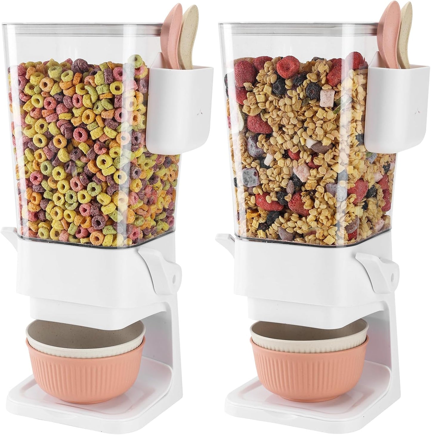 Cereal Dispenser Countertop 2 Pack with Bowls Spoons Cutlery Box,5.5 QT Dry Food Dispenser Snack Organizer Containers Storage with Lids for Pantry Kitchen Organization Oatmeal Nut Granola Candy