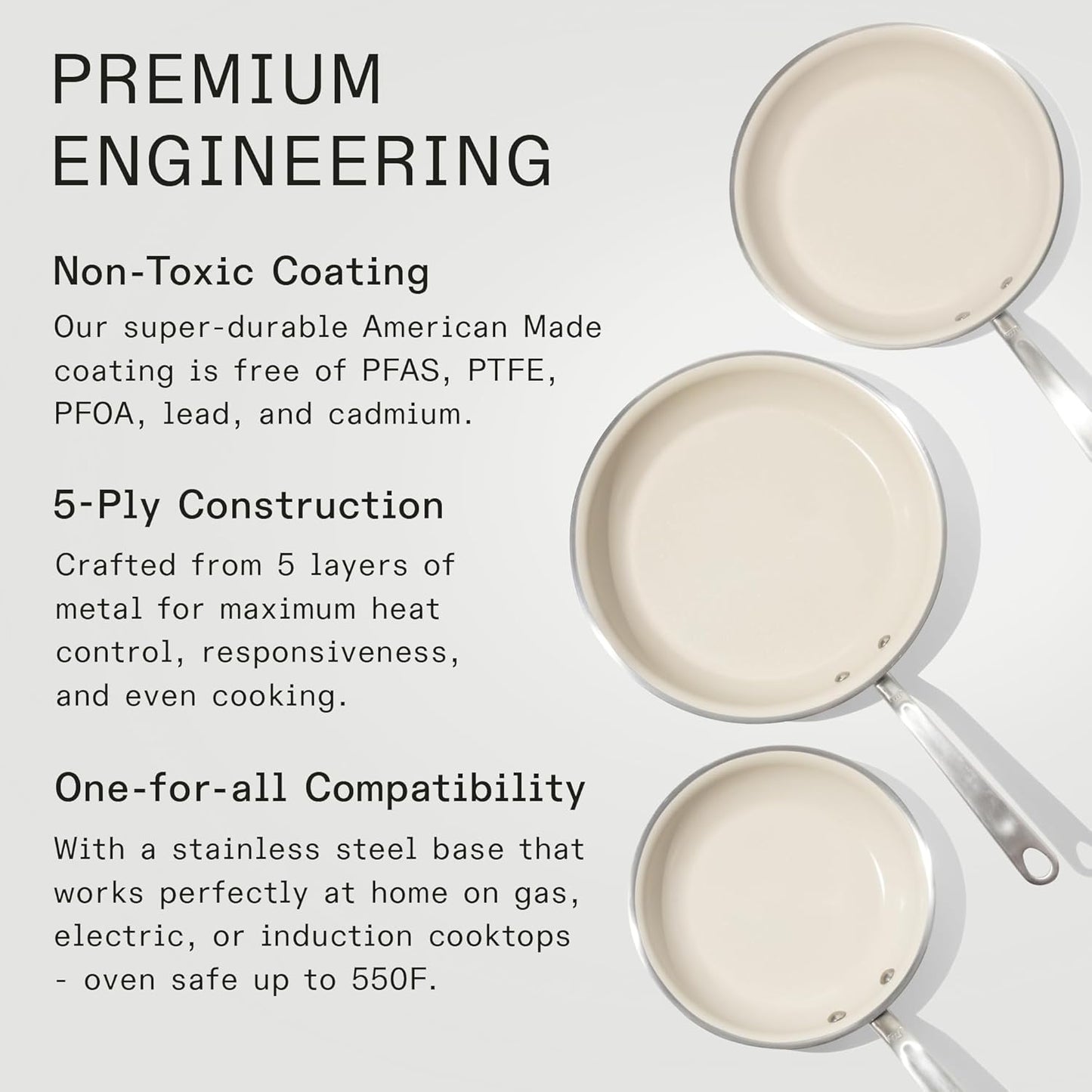 Made In Cookware - 3-Piece (Includes 8",10",12") Ceramic Non Stick Frying Pan Set (Stainless Handle) - 5-Ply Stainless Clad with Stay-Cool Handle - Professional Cookware