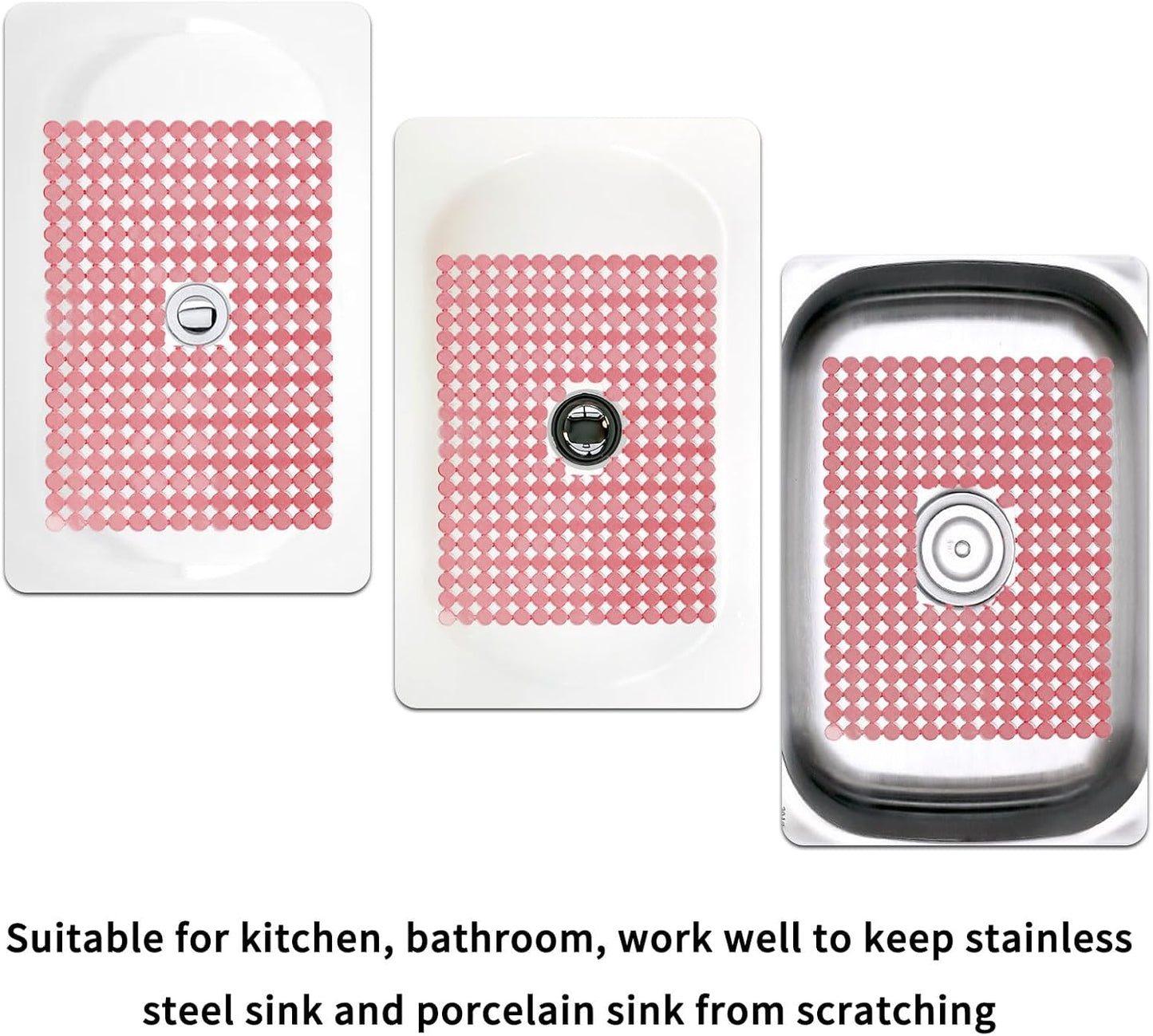 Qulable 2Pack Kitchen Sink Mat for Stainless Steel/Ceramic Sinks, PVC Eco-friendly Protectors for Bottom of Kitchen Sink, Adjustable, Fast Draining, Dots Design, 11.8x15.7 (Pink)