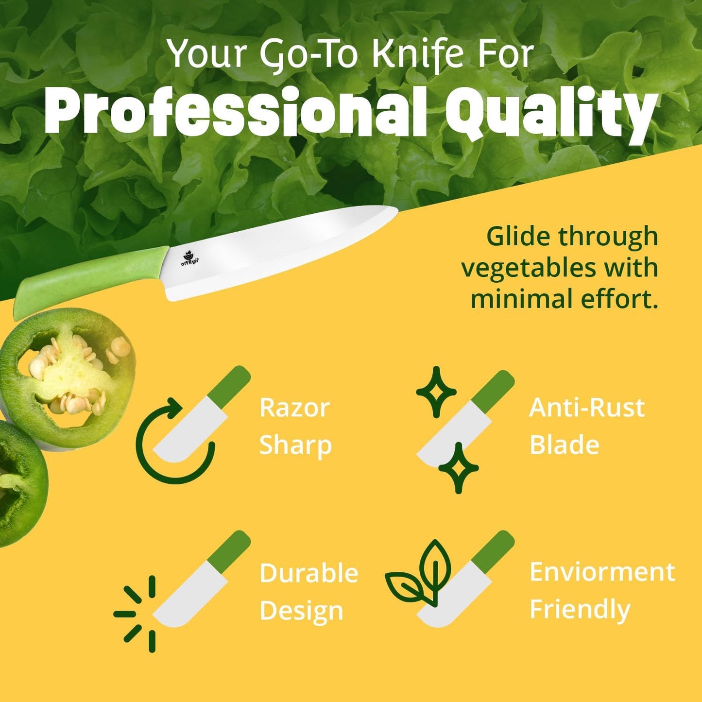 Durable Ceramic Knife for Chopping Vegetables & Fruits, 8” Non-Reactive and Professional Ceramic Chef Knife for Clean Cutting, Rust-Proof Sharp Blade with Ergonomic Handle, Gift-Ready Kitchen Knives