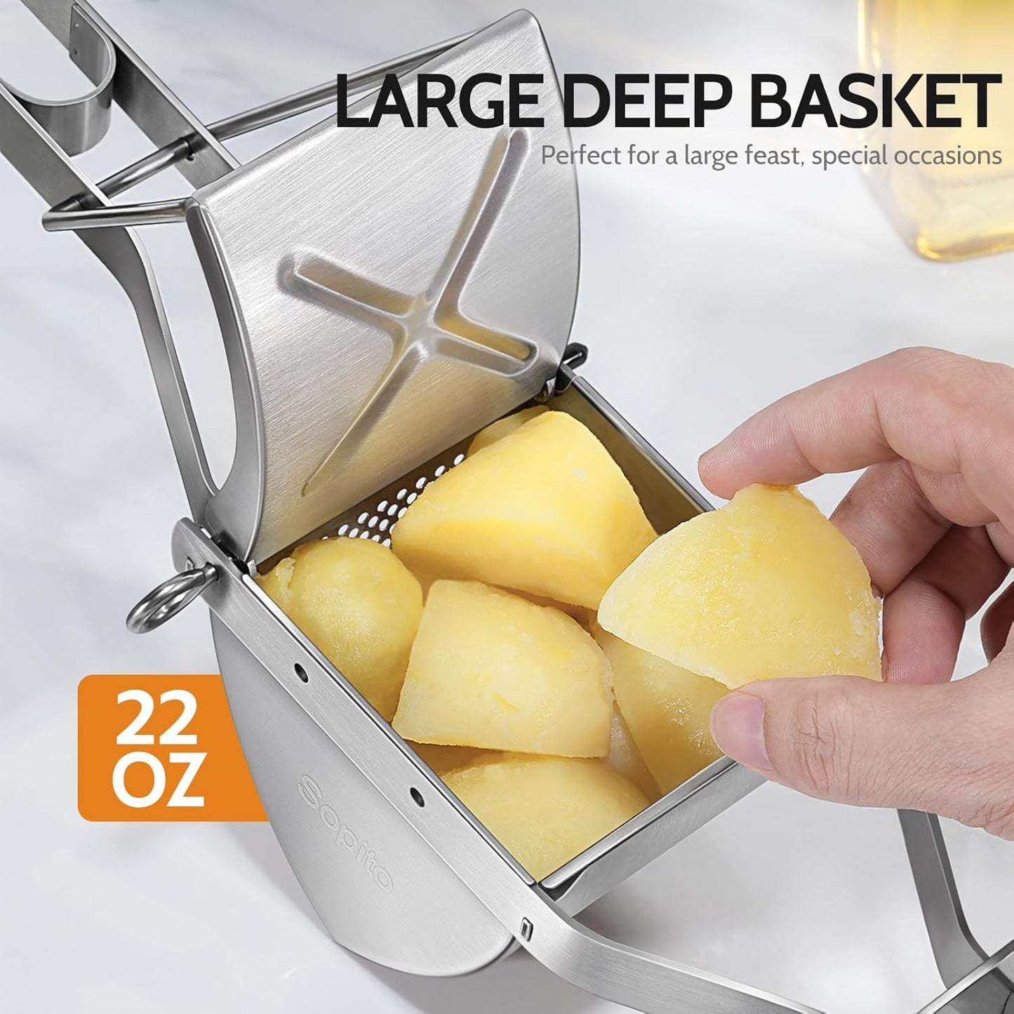 Potato Ricer, Sopito Stainless Steel Potato Masher for Commercial and Home Use, Orange