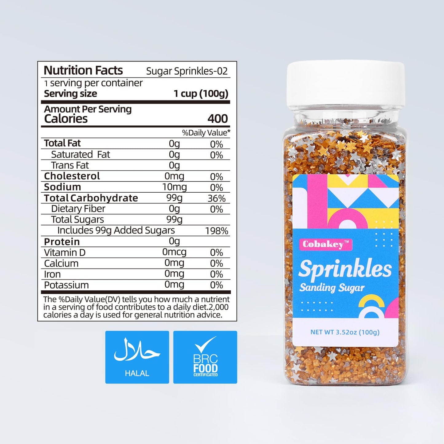 Gold Sanding Sugar Edible Silver Glitter Stars Mix, Edible Sugar Sprinkles for Cake Decorating, Sparkling Edible Sanding Sugar for Cupcake Toppers Cookie Decorations For Wedding Party Celebrations 3.5oz (Gold)