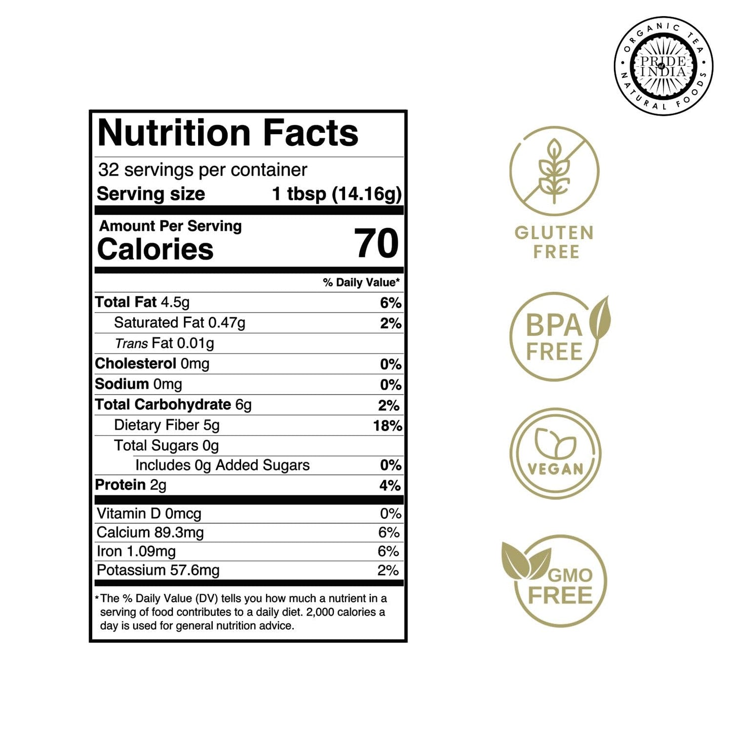 Pride Of India - Pack of 6 - Premium Black Chia Seeds Powder 1 lbs (454 gm) Mild Nutty Earthy Taste Freshly Milled in Small Batches | Used for Baking Coating Thickening