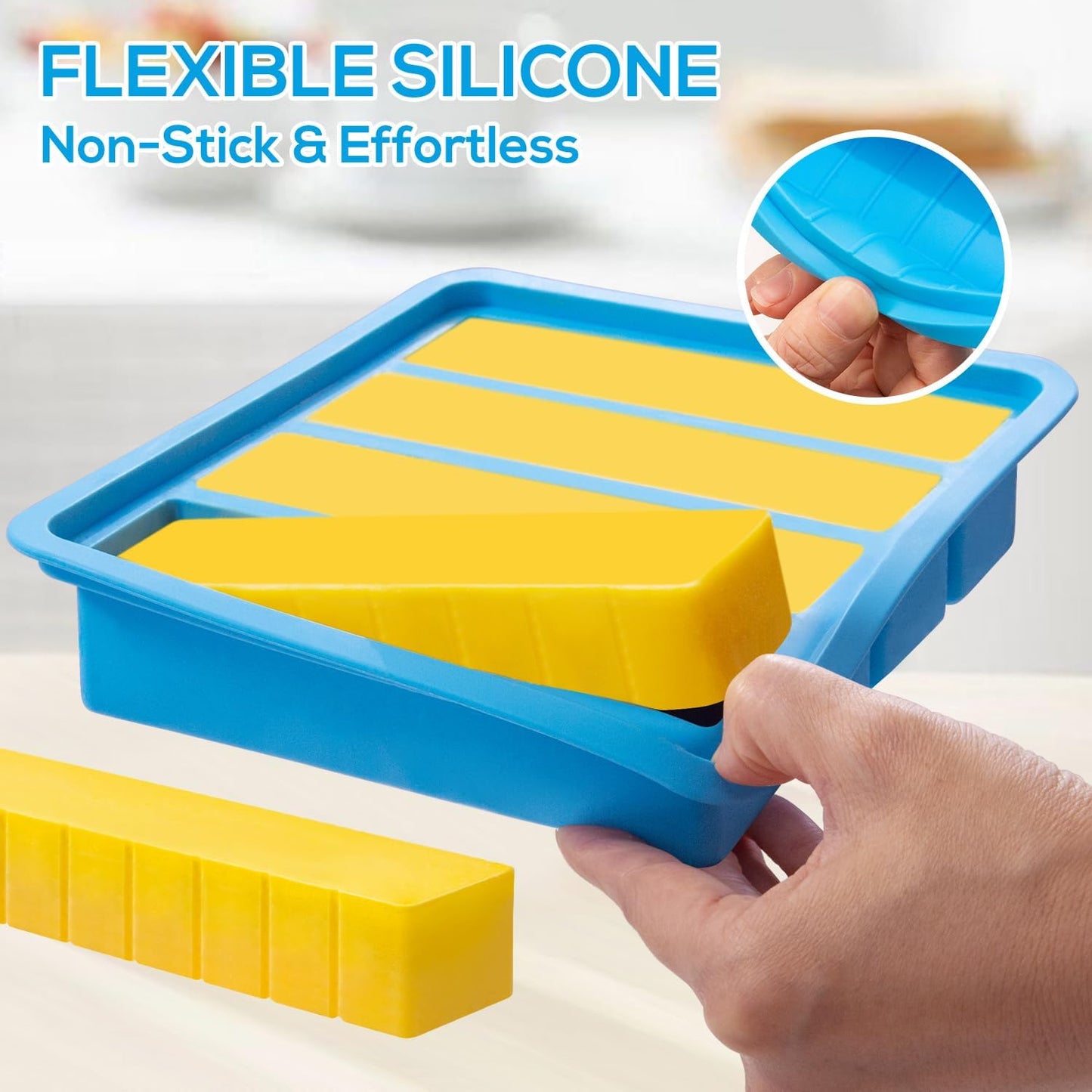 Silicone Butter Mold with Lid & Spatula, Non-Stick Butter Maker Tray and Container for Homemade Butter Storage, Baking, Freezing