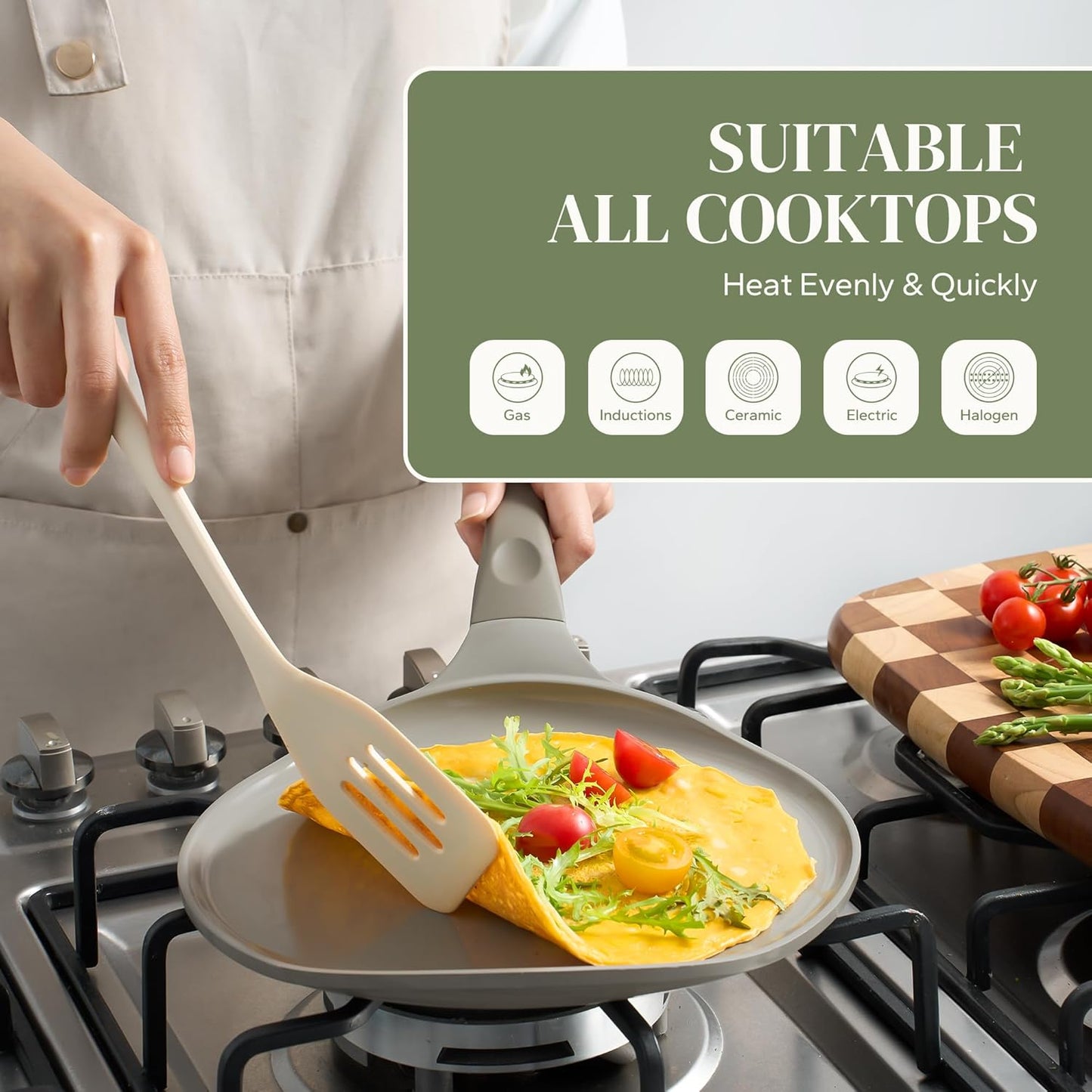 Redchef Crepe Pan Nonstick, 10 Inch Ceramic Flat Skillet Pan for Roti Dosa Tawa Comal Para Tortillas Pancake Pan for stove top, Induction Compatible, PFAS/PFOA/PTFE Free(Gray)