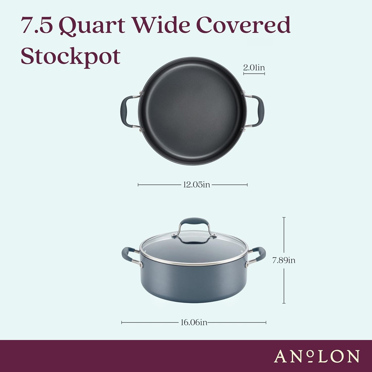 Anolon Advanced Home Hard-Anodized Nonstick Wide Stock Pot/Stockpot (7.5-Quart, Moonstone)