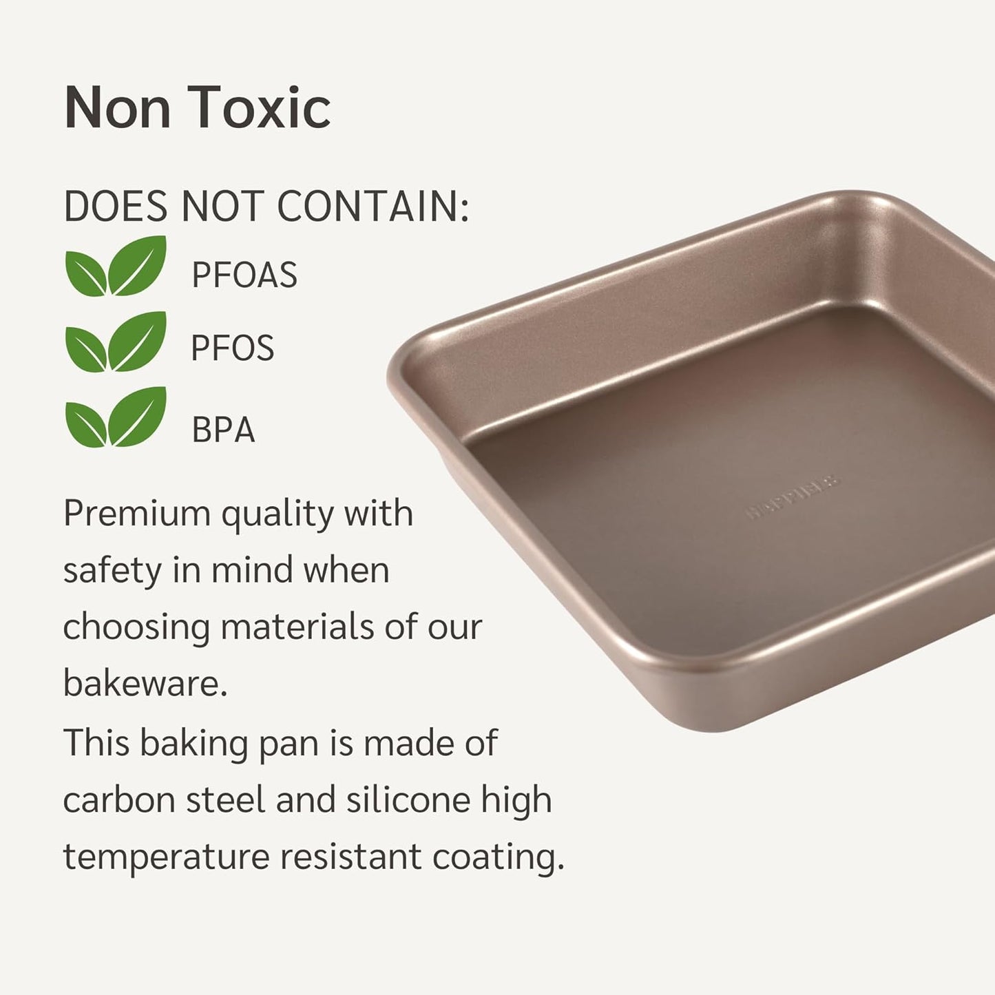 Nonstick 9x9 Baking Pan | PFOA & BPA Free Non Toxic 9 x 9 Inch Cake & Brownie Pan | Best Nontoxic Square 9x9 inches Pans for Baking | Non Stick Carbon Steel Gold Baking Ware