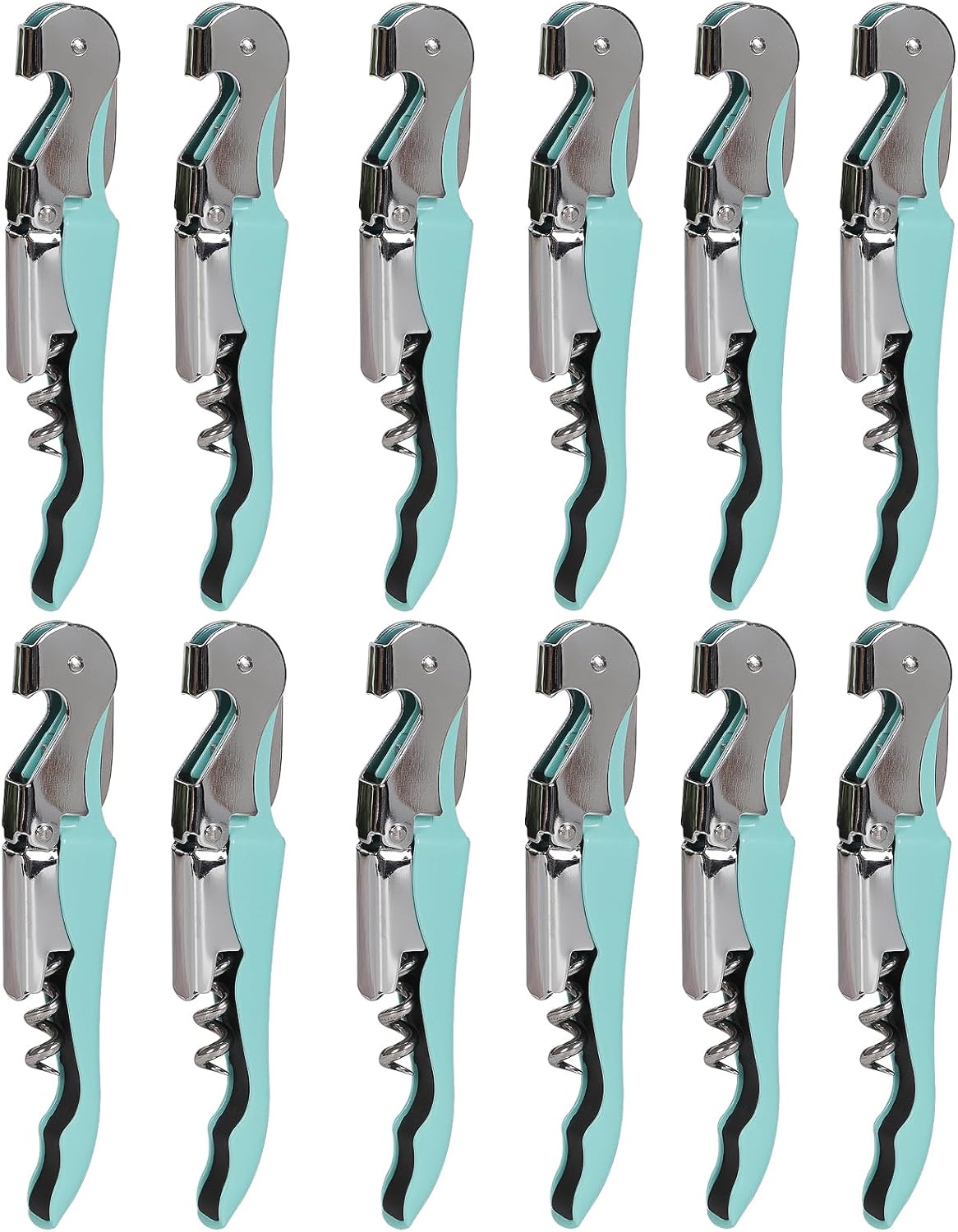 RECUTMS Wine Opener Pack 12 Pack Corkscrews for Wine Bottles Heavy Duty Stainless Steel with Foil Cutter Small Stainless Steel Gift for Home Wedding Party Bartenders Servers Waiter（cyan-blue）