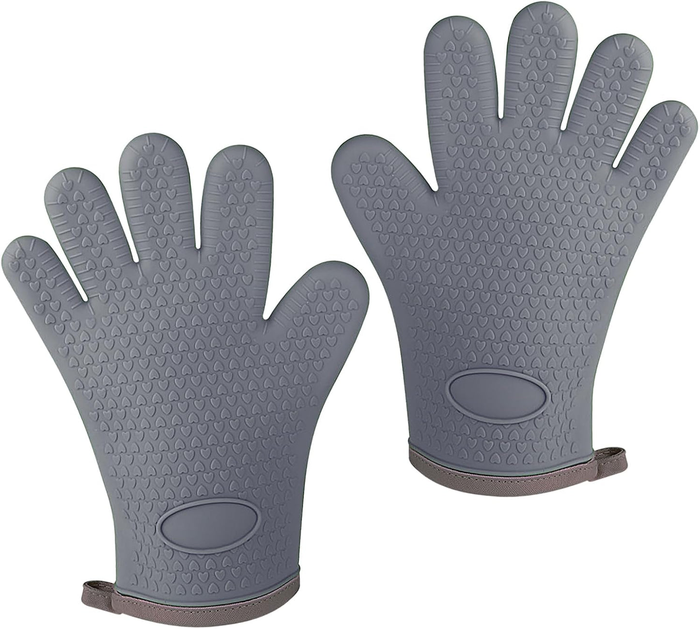 Oven Mitts with Fingers, Heat Resistant 500°F, Waterproof & Non-Slip Kitchen Gloves for Baking, Grilling, Cooking.5-Finger Design with Soft Lining, Hanging Hook,Gray