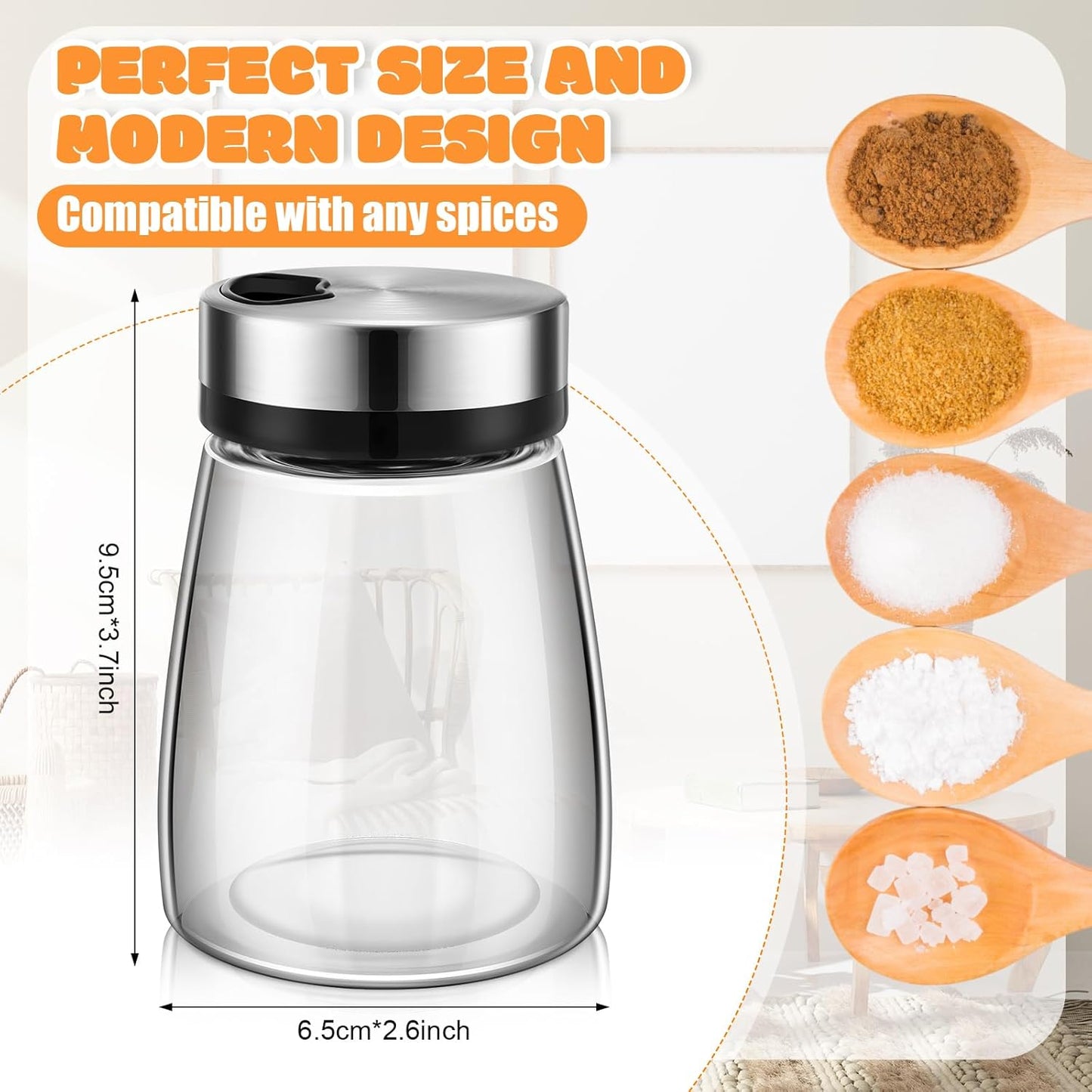 Zhehao 10 Pcs Salt Pepper Shakers Set with Adjustable Pour Holes Stainless Steel Spice Dispenser 6oz Clear Glass Seasoning Containers for Kitchen Restaurant Home BBQ Camping Farmhouse Accessories