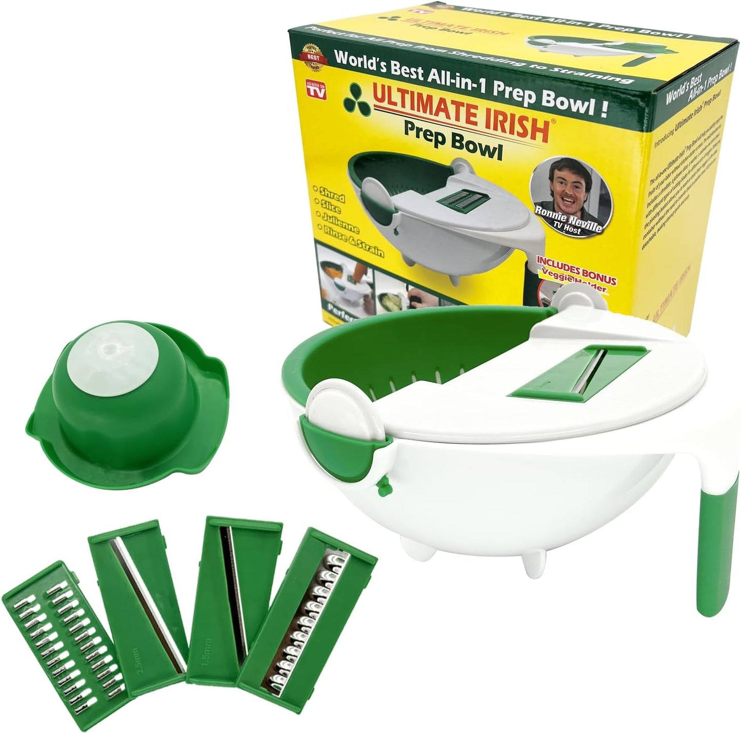 Prep Bowl – Ronnie Neville’s Original As Seen on TV Rinsing Bowl & Multi-Use Kitchen Tool to Shred, Slice, and Rinse, Vegetable & Salad Bowl